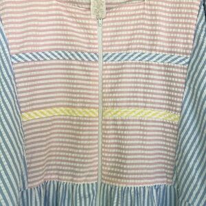 VANDEMERE pastel seersucker candy stripe housecoat nightgown maxi dress sz 1X
